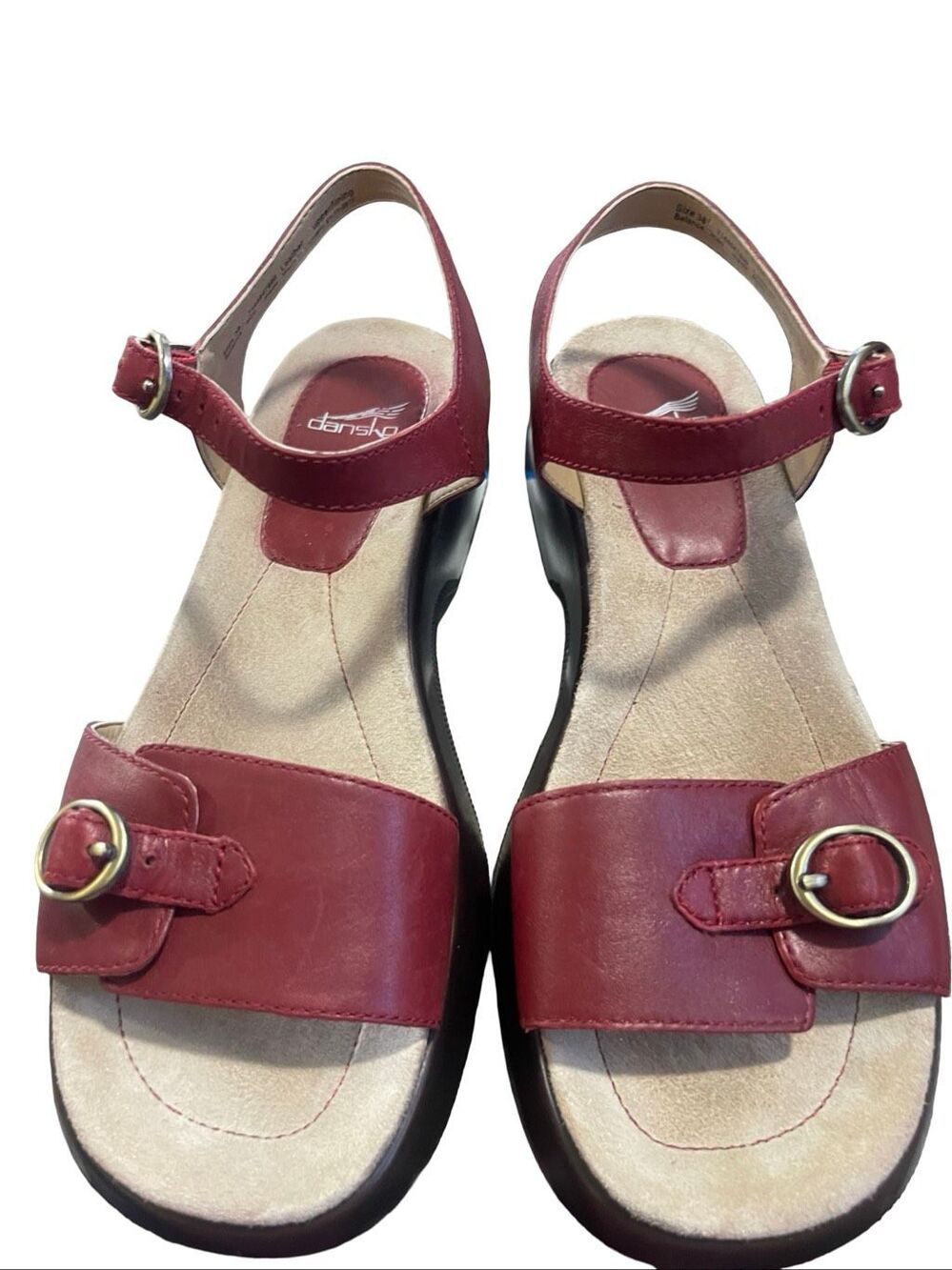Dansko Womens Red Glazed Kid Leather‎ Arielle Wedge Sandals Size 38